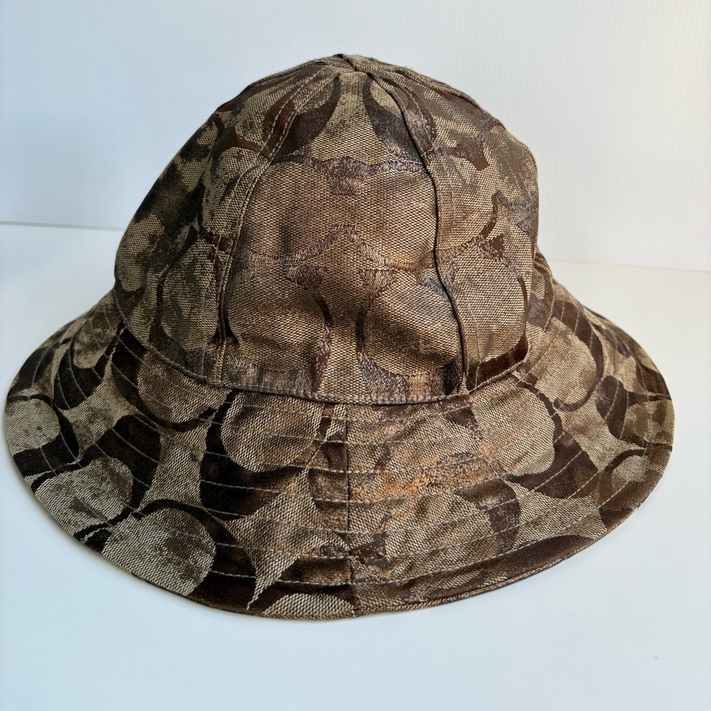Coach signature jacquard Bucket Hat Metallic Bronze Color size Small EUC - Picture 2 of 8